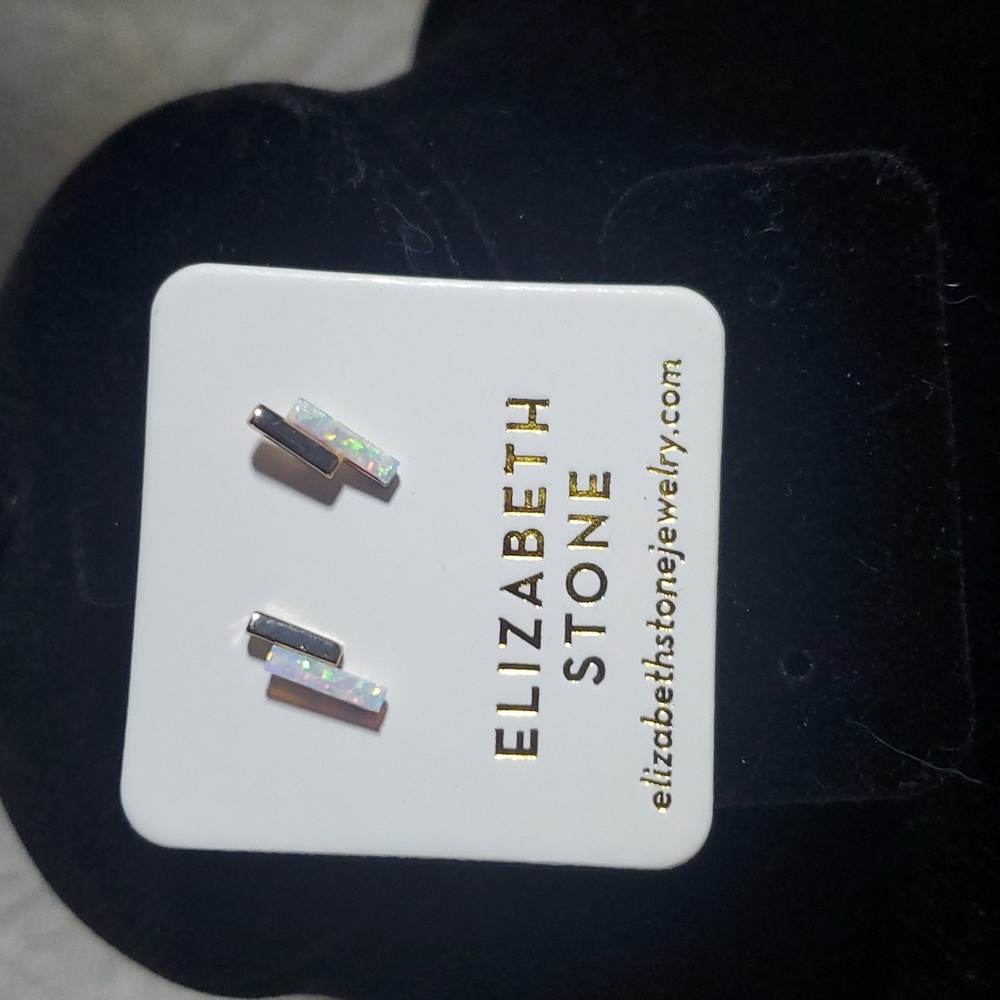Elizabeth Stone Gold Tone/Opal Bars on Post Earrings